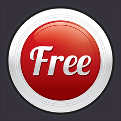 Free button. Vector red round sticker.