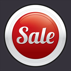 Sale button. Vector red round sticker.