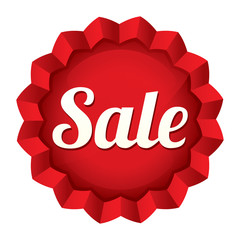 Sale tag. Vector red round star sticker.