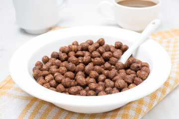 chocolate flakes, coffee and milk for breakfast