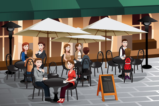 People enjoying coffee outside of a cafe