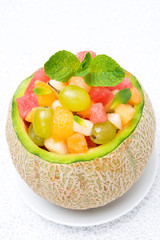 Delicious fruit salad in melon