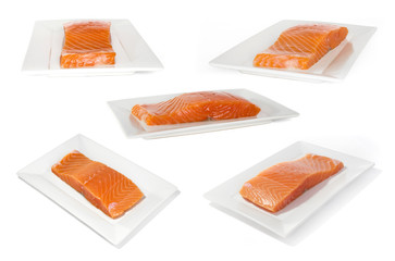 salmon fish on dish with white background package