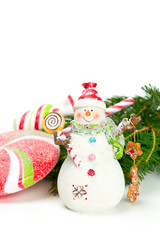snowman with sweets isolated on white background