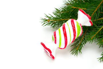 decorative christmas candy and spruce