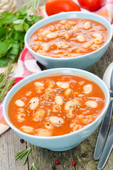 tomato soup with pasta, white beans and rosemary