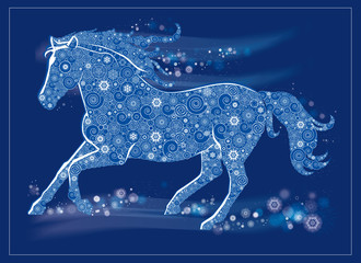 Running Horse. Horse of Snowflakes