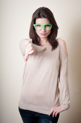 beautiful young woman with green eyeglasses