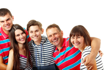 Happy big caucasian family having fun and smiling