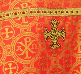 Clothing Christian priest. Detail of the rear view.