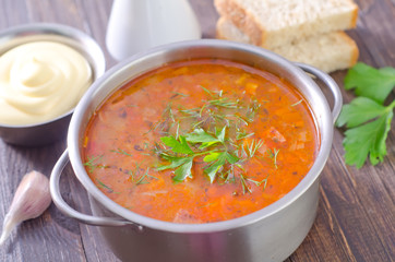 soup with meat and rice