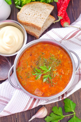 soup with meat and rice