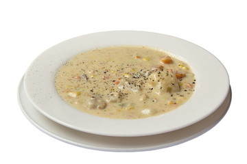 Seafood Corn Chowder Isolated White Background
