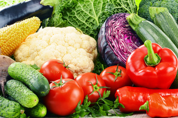 Composition with variety of fresh raw organic vegetables