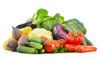 Composition with variety of fresh raw organic vegetables
