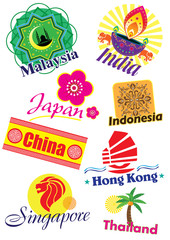 Asia country travel icon set