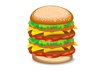 Big hamburger on white background
