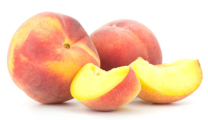 Ripe peach fruit isolated on white background