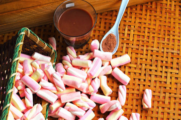 Hot chocolate and pink marshmallows