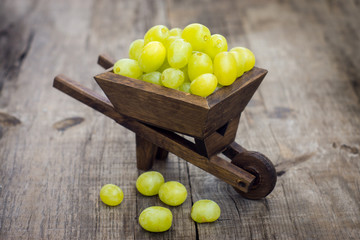 Fresh Green Grapes in a wheelbarrow