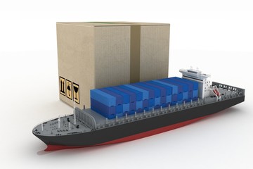 cargoship with box. Global business commerce concep