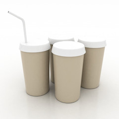 plastic fast food glasses with tubule on a white background