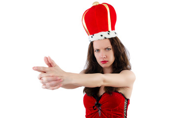 Woman with crown isolated on white