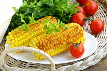 yellow grilled corn , tasty side dish © Olga Kriger