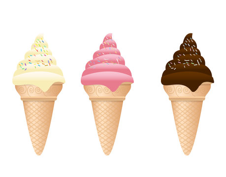 Three Delicious Ice Cream Cones