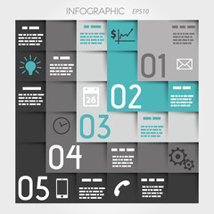 turquoise five L options square infographic with icons
