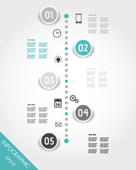 turquoise timeline with buttons and icons