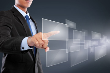hand pushing on a touch screen interface