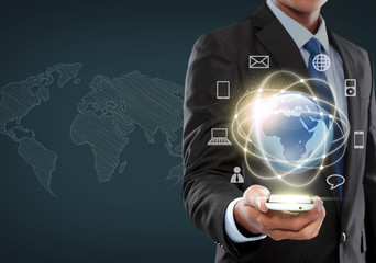 businessman navigating in virtual reality interface