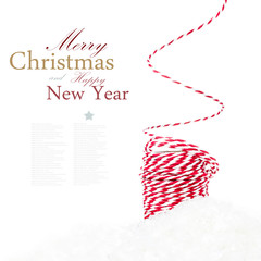 Obraz premium Bright Christmas composition with ribbon decorations and snow is
