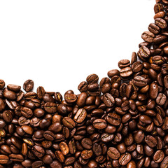 Roasted Coffee Beans  background or texture with white copy spac