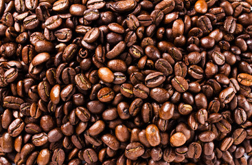 Closeup of coffee beans. Coffee background or texture concept.