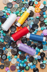 buttons and spools of thread