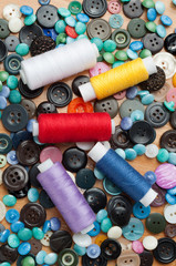 buttons and spools of thread