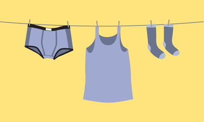 Men's underwear on a clothesline, fix by pegs - illustration