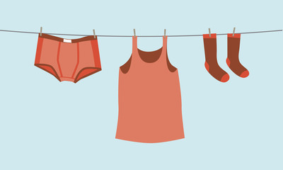 Men's underwear on a clothesline, fix by pegs - illustration