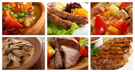 Food set of different  meat . collage