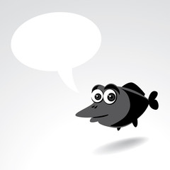Cartoon fish character with a text bubble