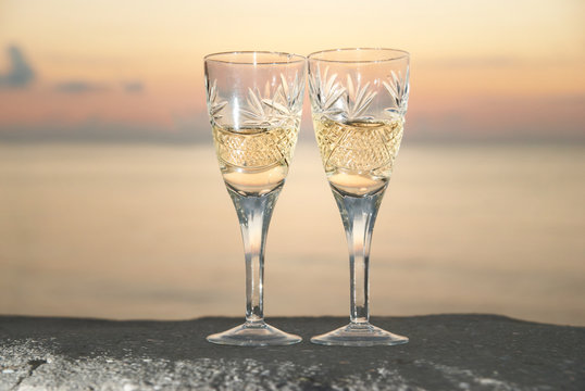 Two wedding glasses with champagne