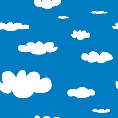 Seamless vector pattern with white clouds on blue sky background