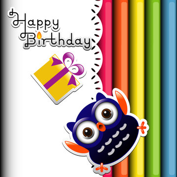 Happy owl birthday party invitation card