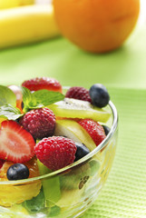 Sweet tasty fruit salad in the bowl