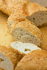 Pieces of baguette with sesame seeds