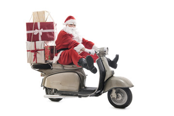 Santa Claus on vintage scooter