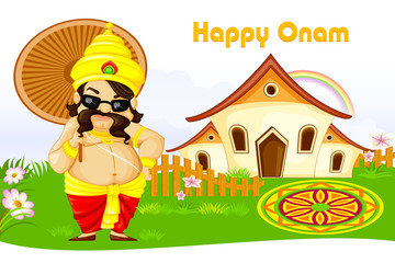 vector illustration of King Mahabali wishing Happy Onam