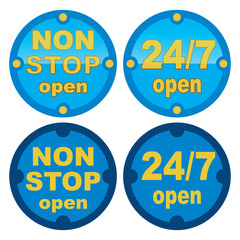 non stop open and 24 7 open symbol in blue color